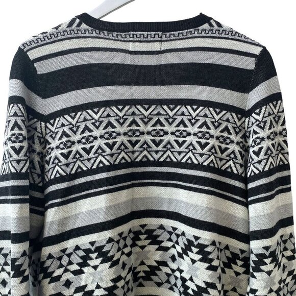 Cynthia Rowley Long Cardigan Plus Size 1X Open Sweater Black Aztec Wool Blend Du - Picture 3 of 10